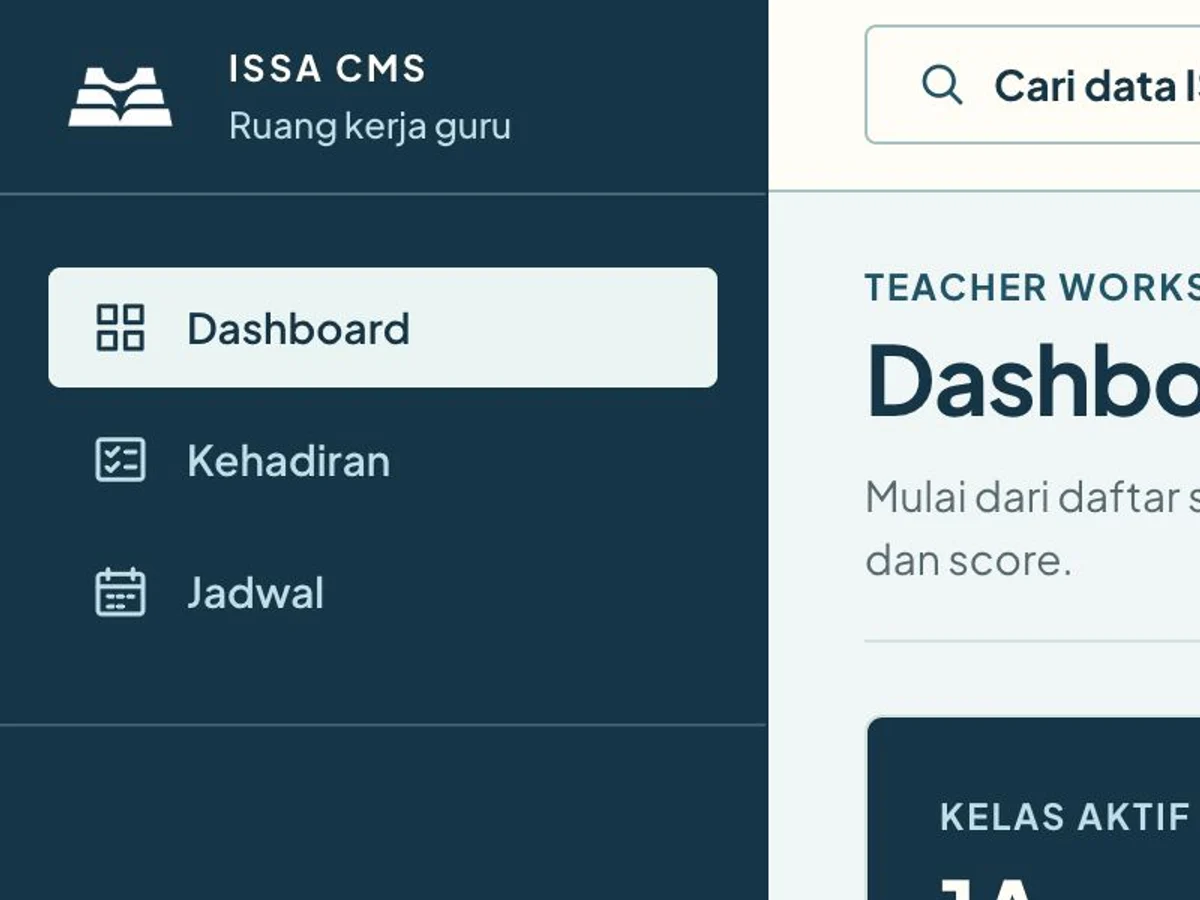 ISSA Teacher CMS dashboard with student records and class operations.
